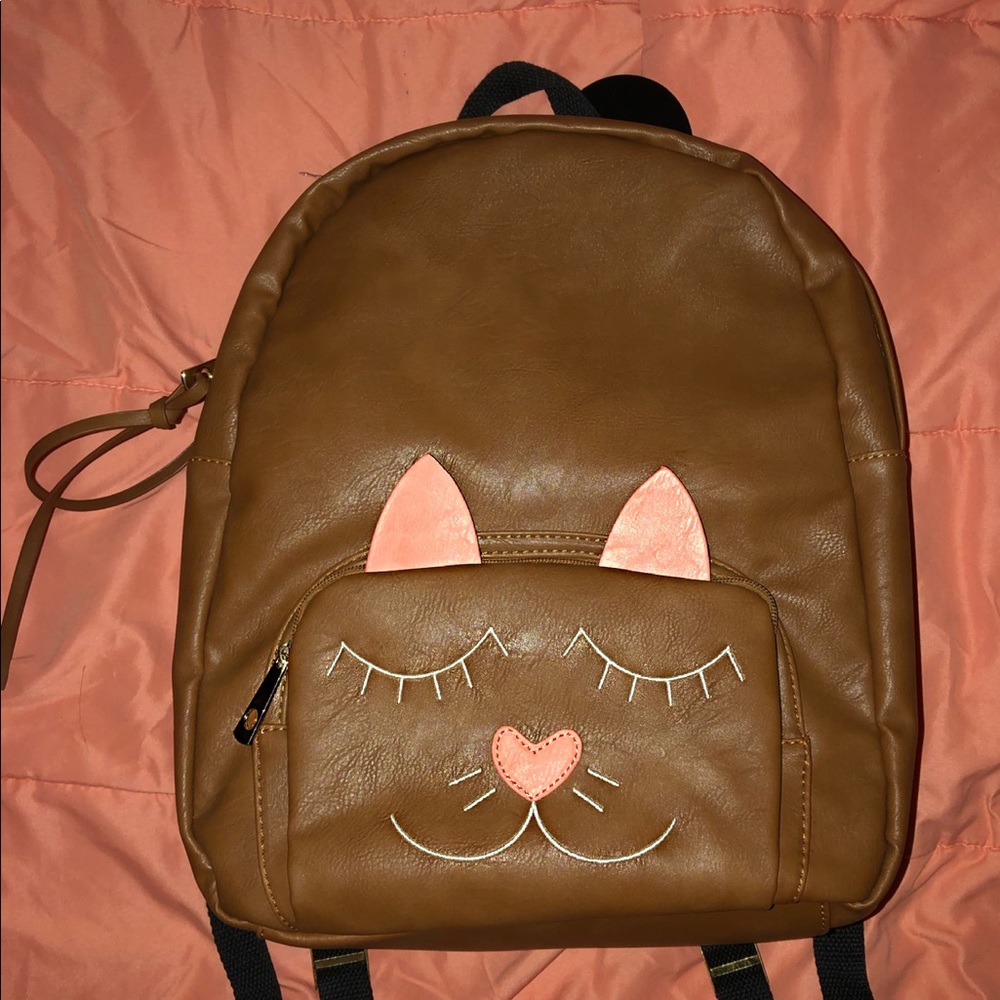 Leather Cat backpack purse